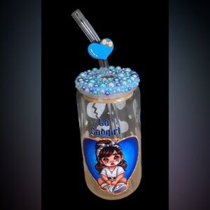 16 oz glass tumbler with lid and glass straw